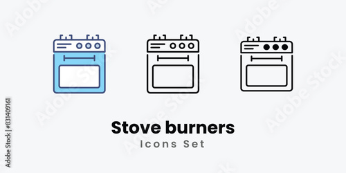 Stove burners Icons set thin line and glyph vector icon illustration