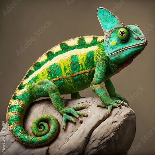 Green Chameleon Vibrant Reptile Camouflaged in Nature Microstock Image