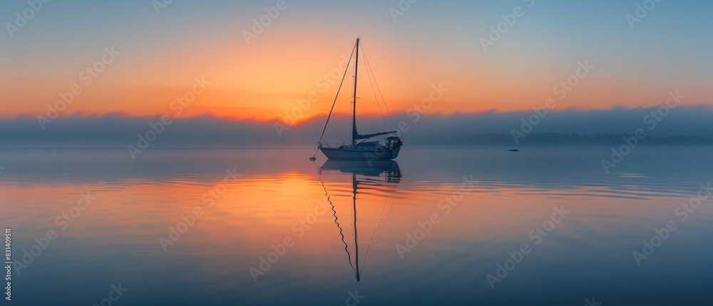 Amidst the tranquil mist of dawn, the silhouette of a lone sailboat glided gracefully across the glassy surface of the lake Amidst the tranquil mist of dawn, the silhouette of a lone sailboat glided gracefully across the glassy surface of the lake