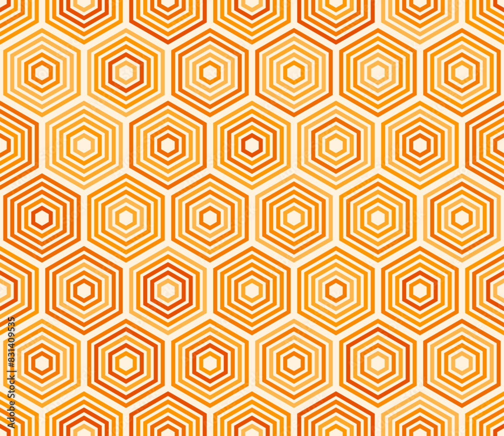 Abstract template background. Hexagon stacked mosaic background. Orange color tones. Large hexagon shapes. Tileable pattern. Seamless vector illustration. Abstract template background. Hexagon stacked mosaic background. Orange color tones. Large hexagon shapes. Tileable pattern. Seamless vector illustration.