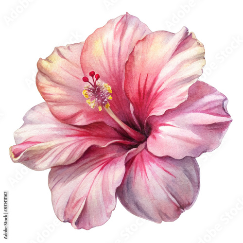 Pink Hibiscus Watercolor Illustration