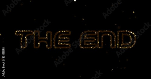 The end golden text on the glitter banner