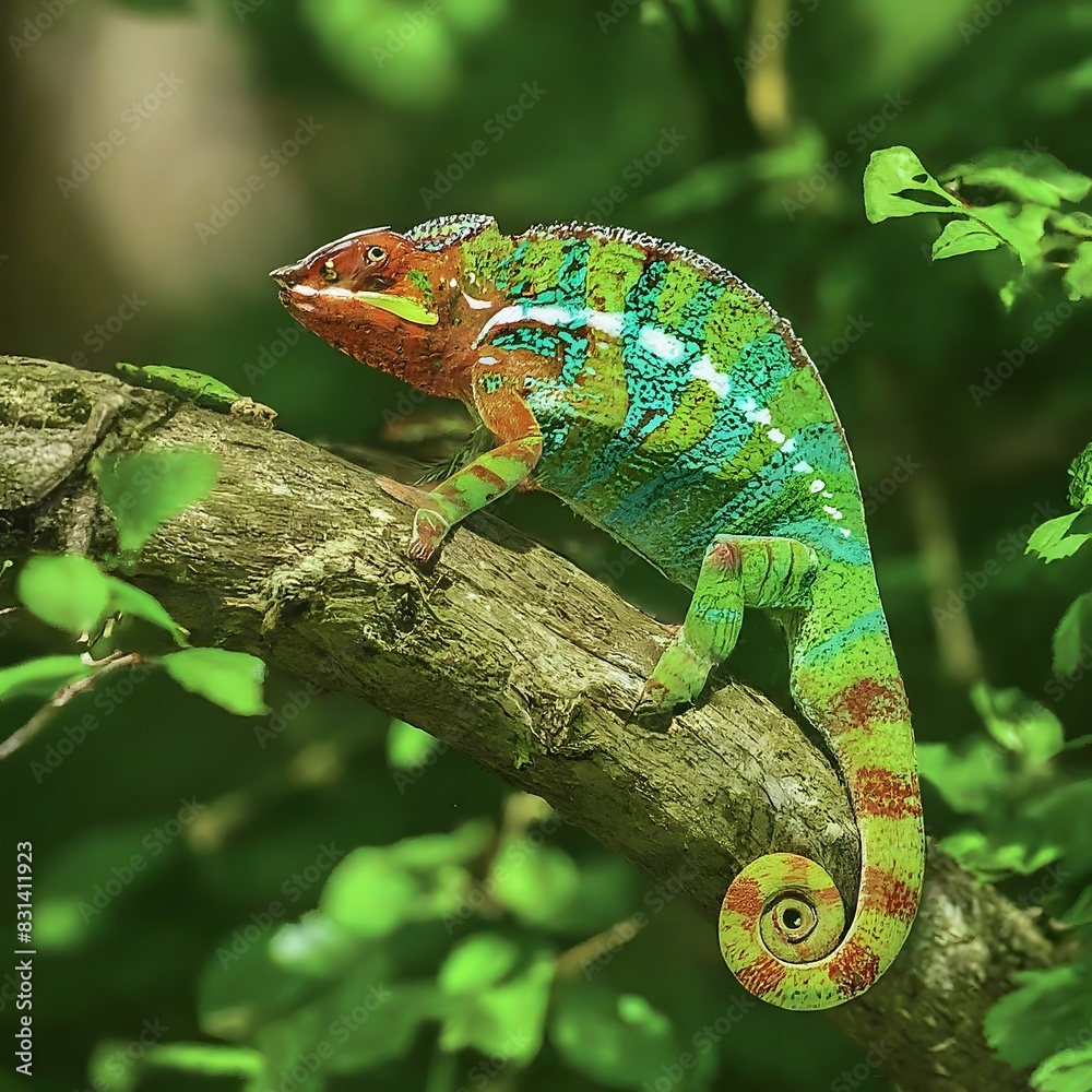 Green Chameleon Vibrant Reptile Camouflaged in Nature Microstock Image Green Chameleon Vibrant Reptile Camouflaged in Nature Microstock Image