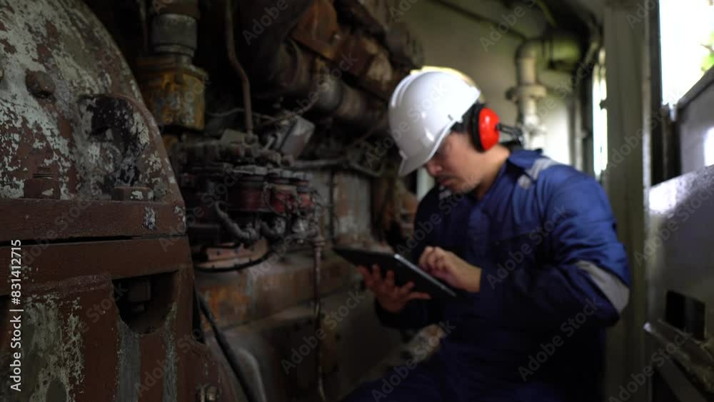 Industrial engineers,technicians,and supervisors inspecting and repairing machinery in the engine room,servicing and maintaining large locomotive engines,ensuring optimal performance and reliability i Industrial engineers,technicians,and supervisors inspecting and repairing machinery in the engine room,servicing and maintaining large locomotive engines,ensuring optimal performance and reliability i