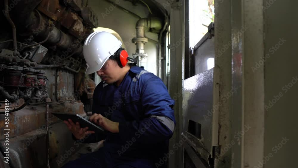 Industrial engineers,technicians,and supervisors inspecting and repairing machinery in the engine room,servicing and maintaining large locomotive engines,ensuring optimal performance and reliability i Industrial engineers,technicians,and supervisors inspecting and repairing machinery in the engine room,servicing and maintaining large locomotive engines,ensuring optimal performance and reliability i
