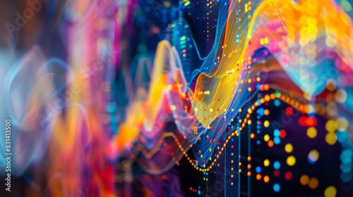 Close-up of a colorful line graph on a digital screen, depicting financial data trends and market analysis in a dynamic and visually appealing way photo