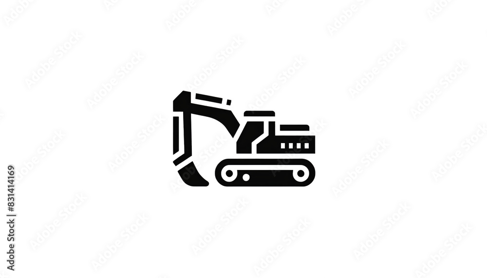 Obraz premium A minimalist icon of a mining excavator in black, isolated on a transparent background. The design is simple and clean, with clear lines