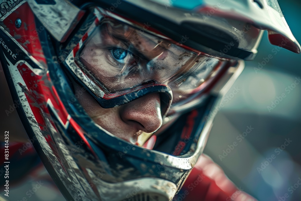 Determined BMX Cyclist During Final Sprint - Close-Up of Intense Face Showing Strain and Focus Determined BMX Cyclist During Final Sprint - Close-Up of Intense Face Showing Strain and Focus