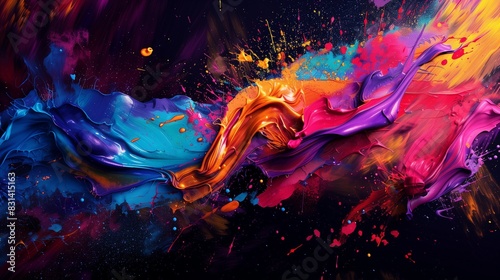 A full ultra HD shot of an abstract aesthetic background with vibrant splashes of color and textured brushstrokes, forming a lively and energetic visual