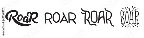 Collection of word Roar text lettering. Hand drawn vector art.