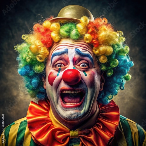 Colorful-Haired Clown With Clown Makeup Crying. Generative AI