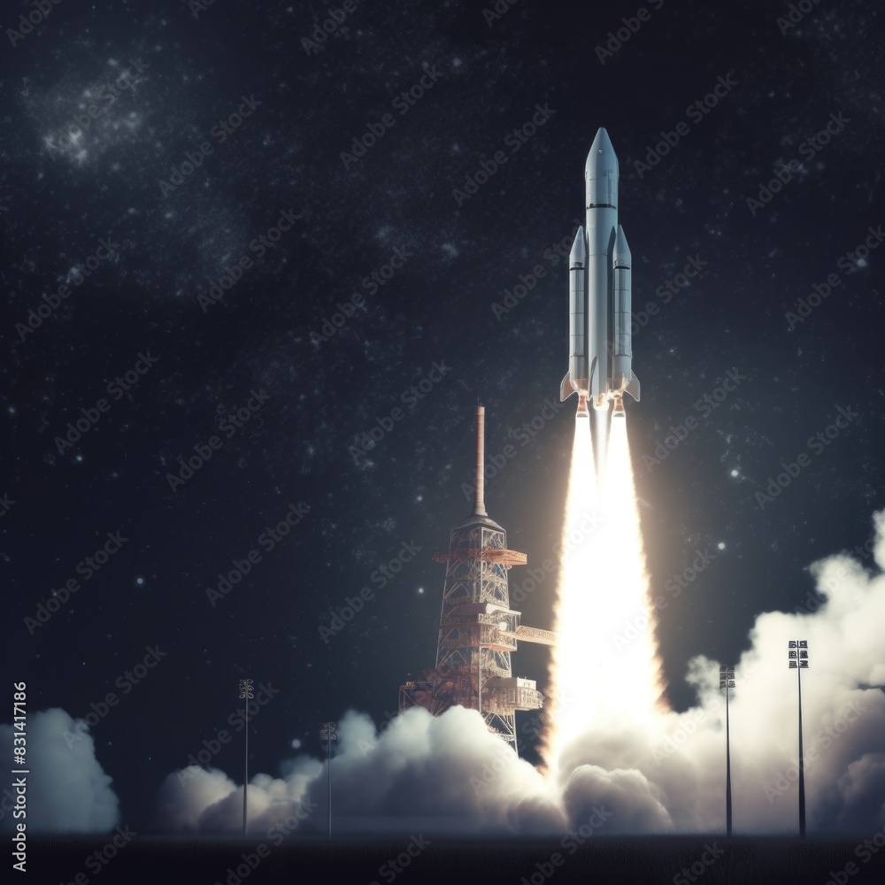 The rocket takes off into space. AI generative. The rocket takes off into space. AI generative.