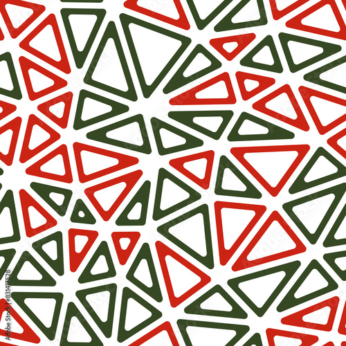 Geometric background. Medium triangles size. Multiple colors style. Rounded triangular cells outlined. Repeatable pattern. Fireside Forestscape. Awesome vector tiles. Seamless vector illustration.