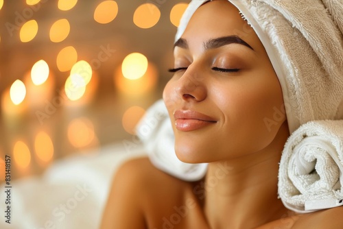 Woman enjoying a spa treatment with soft lighting and a serene ambiance  creating a relaxing and rejuvenating experience