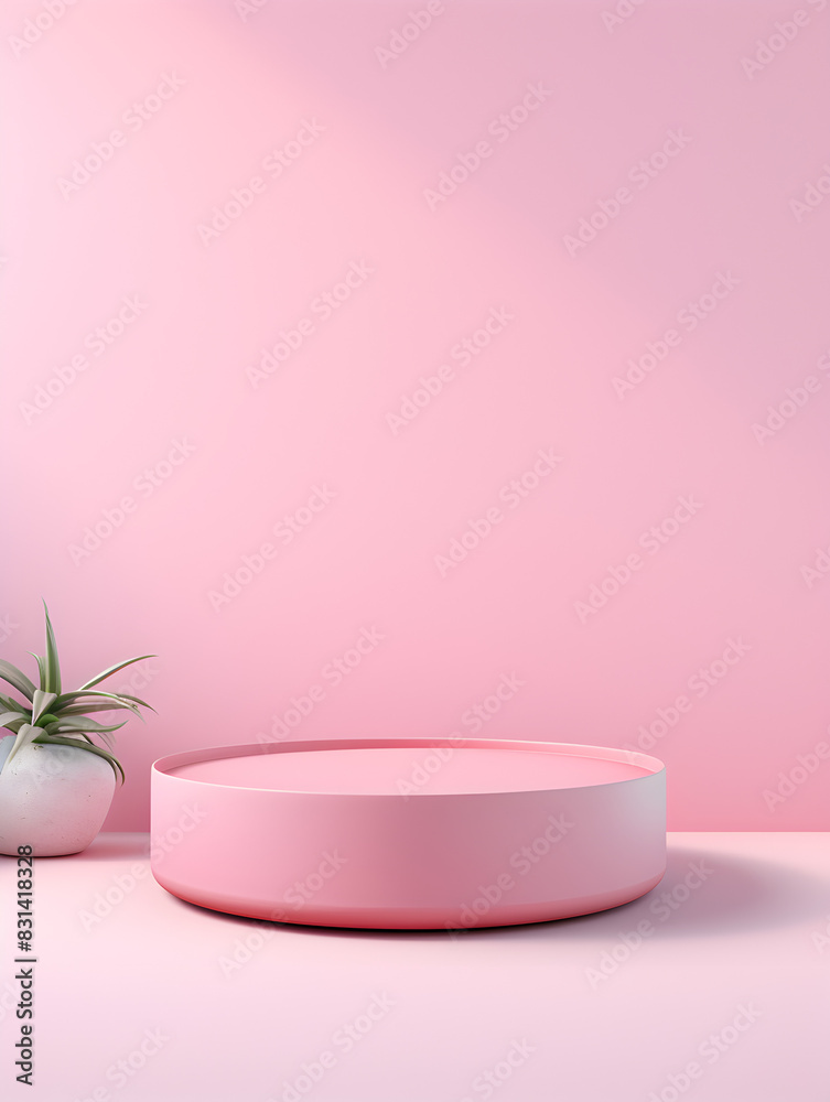 Soft pink minimalistic modern mock up background with a podium for product presentation Soft pink minimalistic modern mock up background with a podium for product presentation