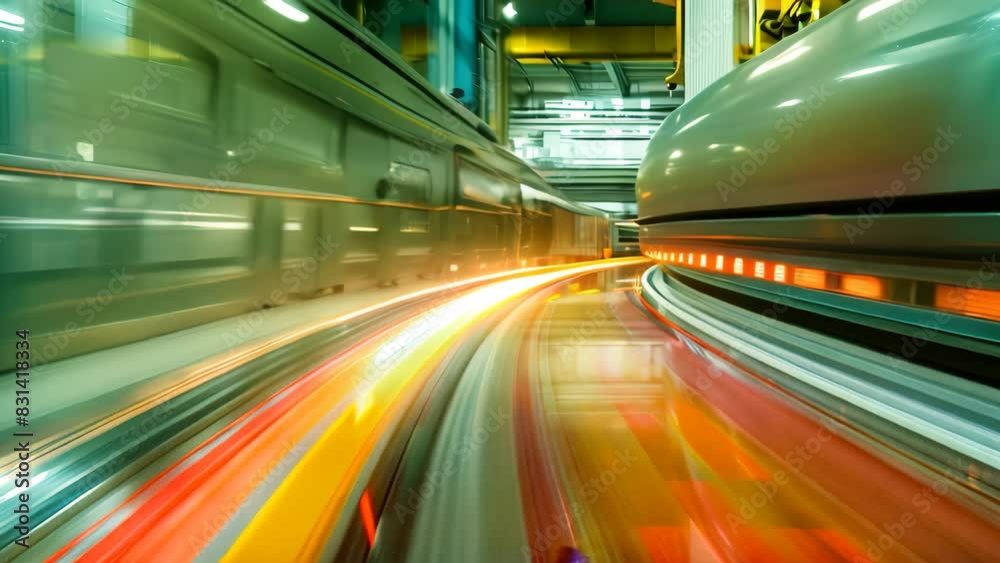 A high-speed train passes by, creating a blurred effect in the motion, A high-speed industrial printer churning out pages at lightning speed A high-speed train passes by, creating a blurred effect in the motion, A high-speed industrial printer churning out pages at lightning speed