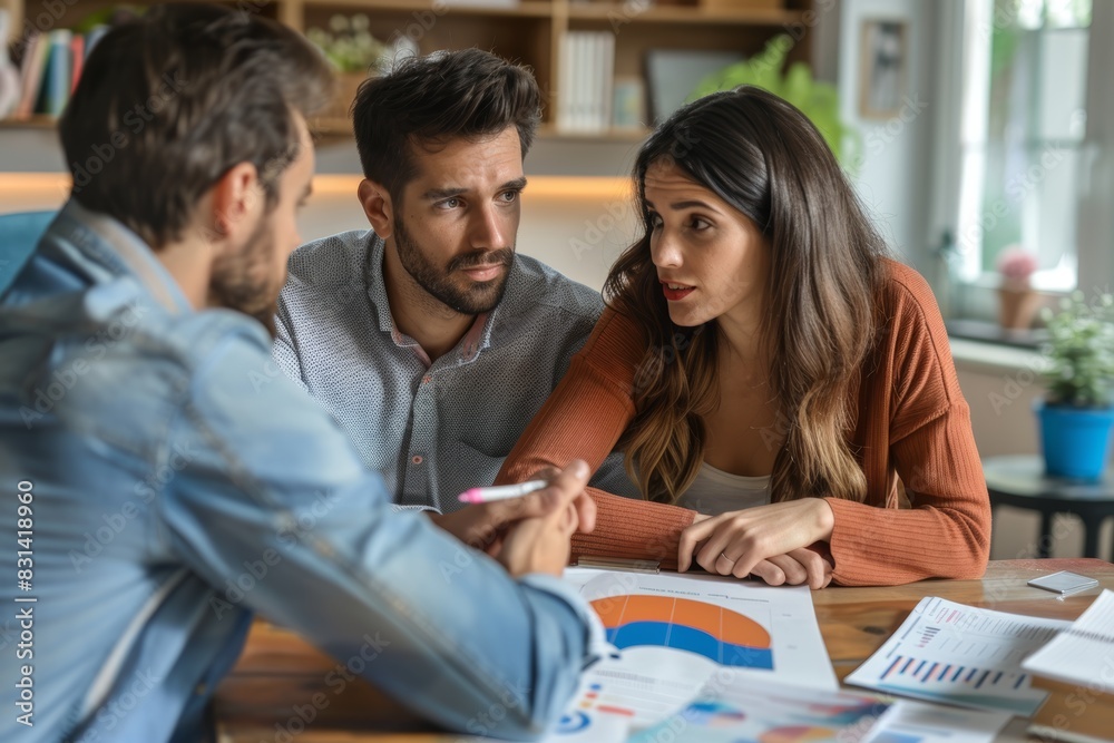 Young Couple Consulting Doctor for Family Planning with Charts and Models - Healthcare, Parenthood, and Family Discussion