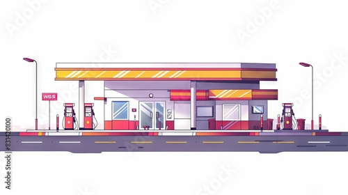 Gas station graphic on a white background.