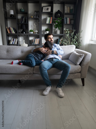 father and son spending time at home