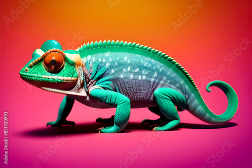 chameleon wearing sunglasses on a solid color background  vector art  digital art  faceted  minimal  abstract  panorama background. Generative AI. 