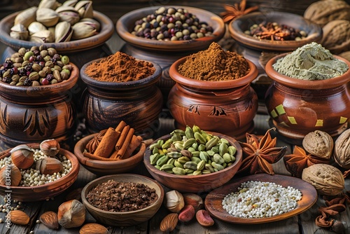 Vibrant Assortment of Spices and Herbs at Market © Team