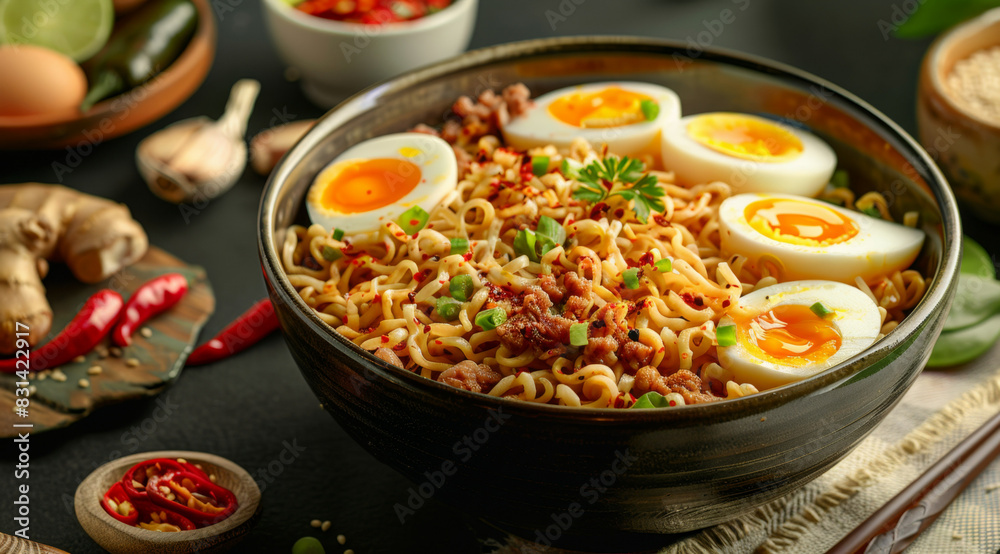 Schezwan Noodles or vegetable Hakka Noodles or chow mein is a popular Indo-Chinese recipes, served in a bowl or plate with wooden chopsticks. selective focus. Schezwan Noodles or vegetable Hakka Noodles or chow mein is a popular Indo-Chinese recipes, served in a bowl or plate with wooden chopsticks. selective focus.