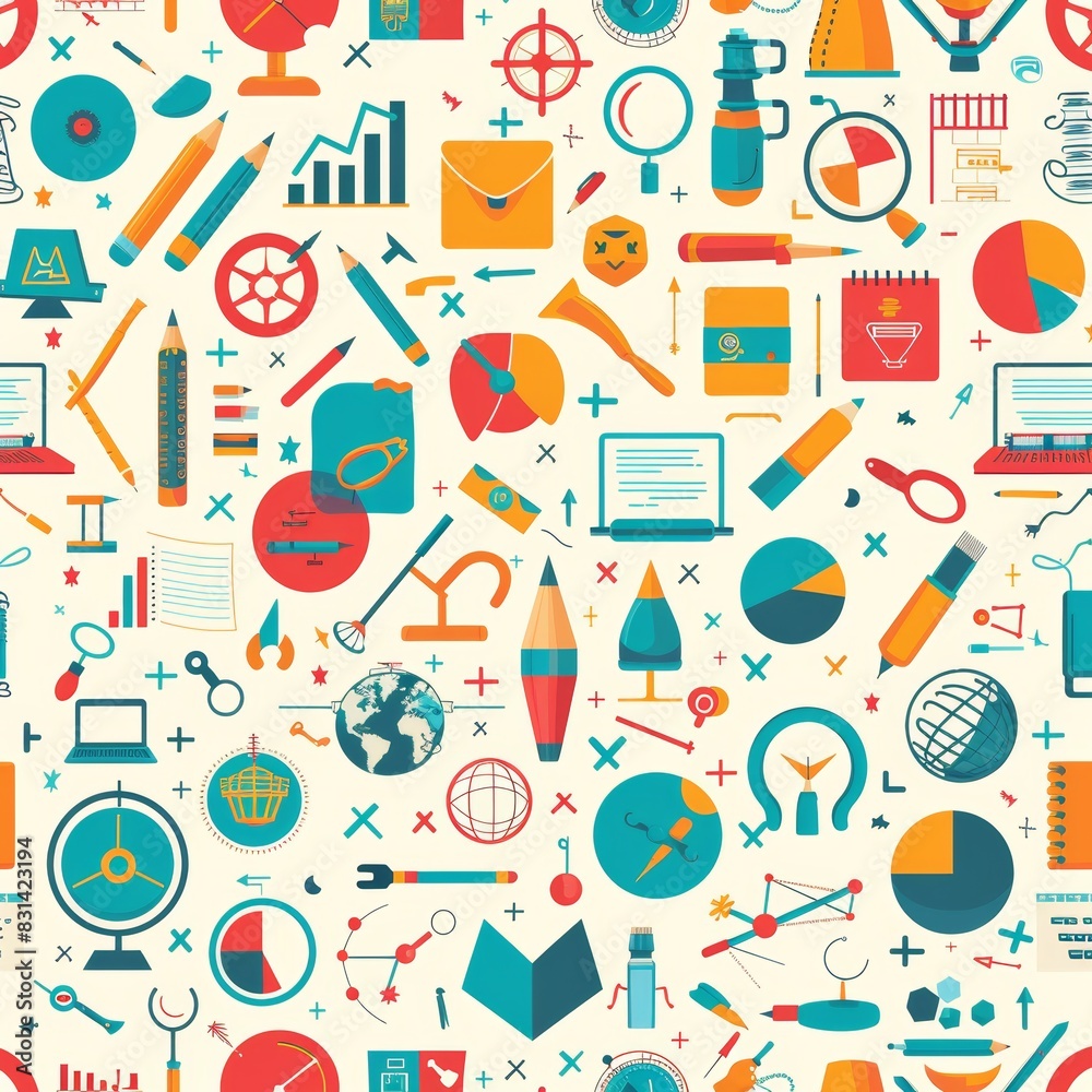 Seamless Pattern of Educational Tools and Symbols Representing Importance of Education for Population Growth Management Seamless Pattern of Educational Tools and Symbols Representing Importance of Education for Population Growth Management