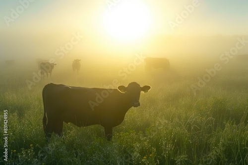 Golden Horizon: Cows in Morning Mist