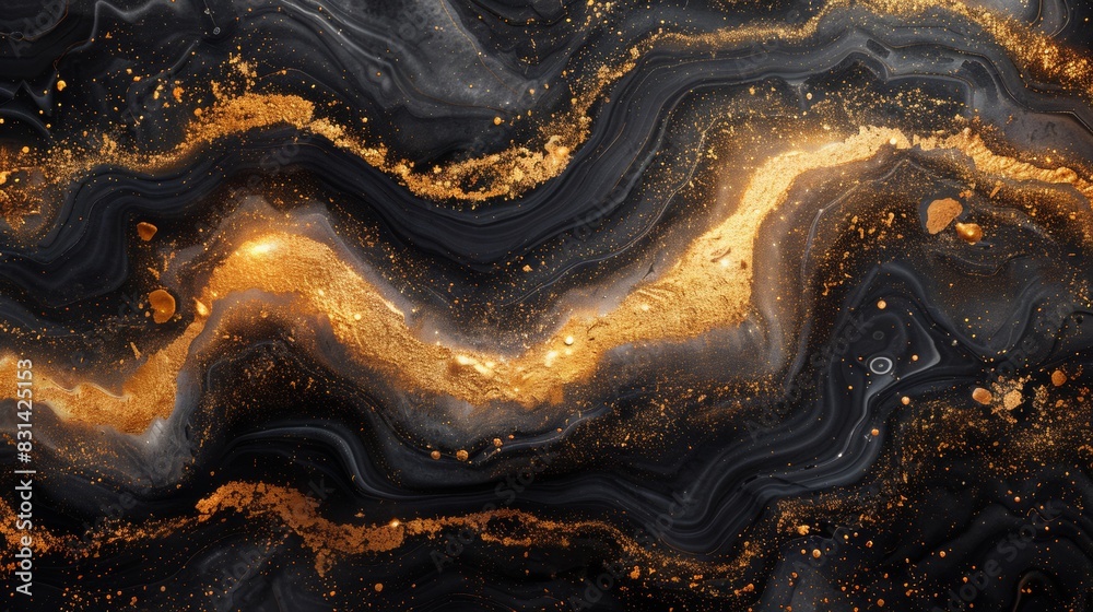 Fototapeta premium Marble abstract black and gold texture, gold powder, dark and golden colors, abstract illustration.