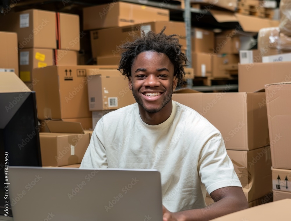 Online business. Young man business owner about online business. Successful and happy with the business Online business. Young man business owner about online business. Successful and happy with the business