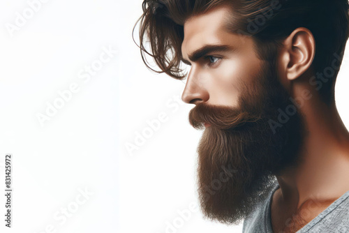 Man With Long Beard Isolated on white background copy space
