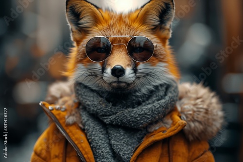 Close up of a fox confidently sporting sunglasses