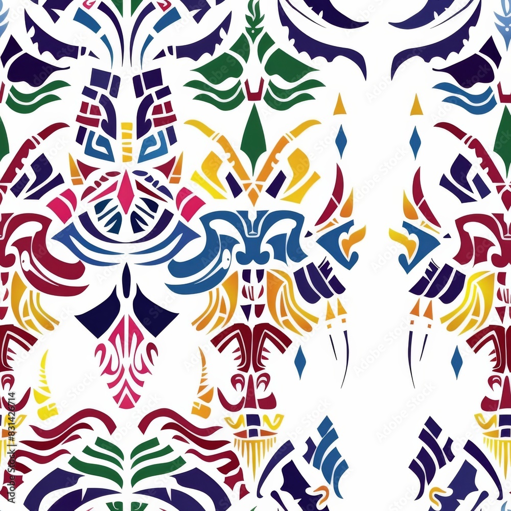 Seamless Pattern of Colorful Geometric Pattern with Traditional Tribe Motifs Seamless Pattern of Colorful Geometric Pattern with Traditional Tribe Motifs