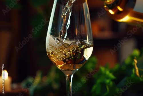 Close-Up of White Wine Being Poured into a Goblet