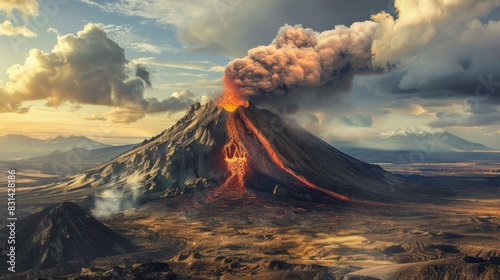 Majestic view of an active volcano towering over a vast expanse of wilderness, a testament to the raw power and beauty of Earth's natural forces photo