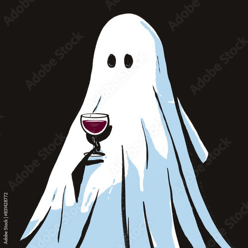 Konstfotografi Cartoon ink brush illustration of a bright, clean white ghost standing at a dinn