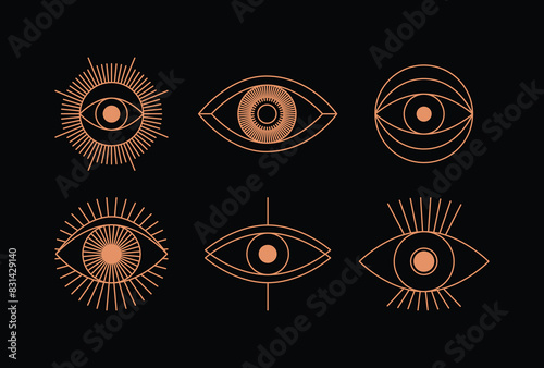 Vector retro futuristic neo grunge elements for print and graphic designs, abstract eye shapes y2k