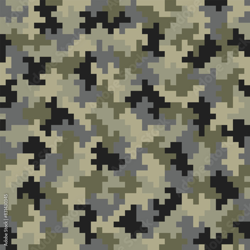 Seamless khaki pixel pattern. Perfect Camouflage Vector repeating Texture for Military and Outdoor Design Projects