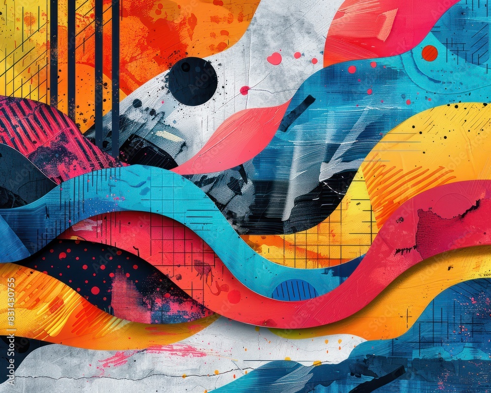 Fototapeta premium Vibrant abstract digital art with fluid shapes and colorful patterns, perfect for backgrounds, wallpapers, and modern design projects.