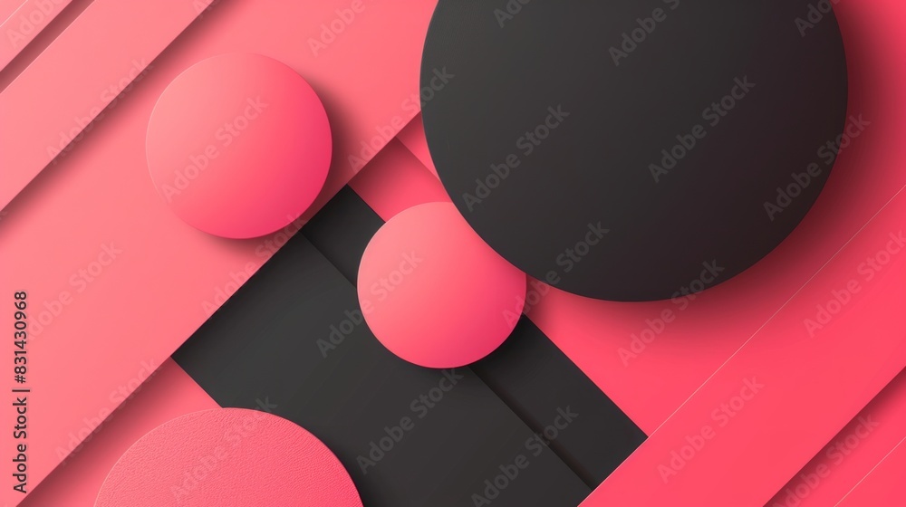 The background has a modern theme with round shapes and three-dimensional blocks in a combination of pink and black. The background has a modern theme with round shapes and three-dimensional blocks in a combination of pink and black.