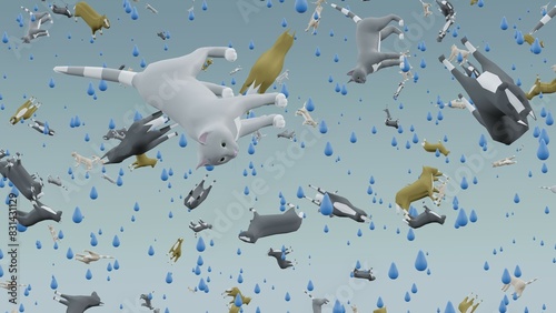 Raining Cats and Dogs and Rain - 3D Rendered