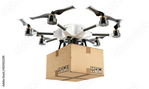 Drone Carrying a Box on Transparent Background photo