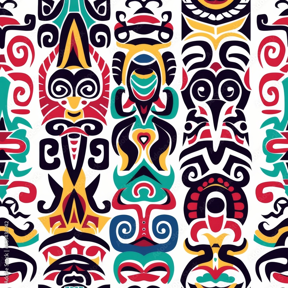 Seamless Pattern of Colorful Geometric Pattern with Traditional Tribe Motifs Seamless Pattern of Colorful Geometric Pattern with Traditional Tribe Motifs