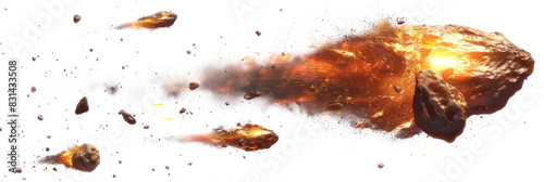 Fiery Asteroids Colliding on Transparent Background photo