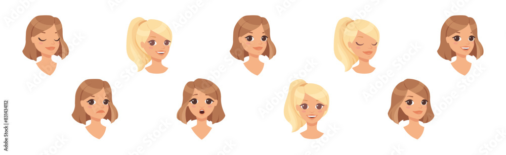 Pretty Woman Character with Face Reaction Vector Set Pretty Woman Character with Face Reaction Vector Set