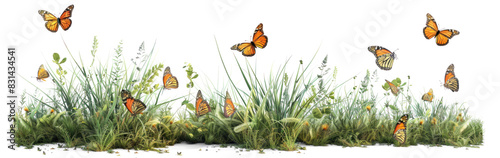 Obraz na płótnie Green grass with butterflies on transparent background w salonie