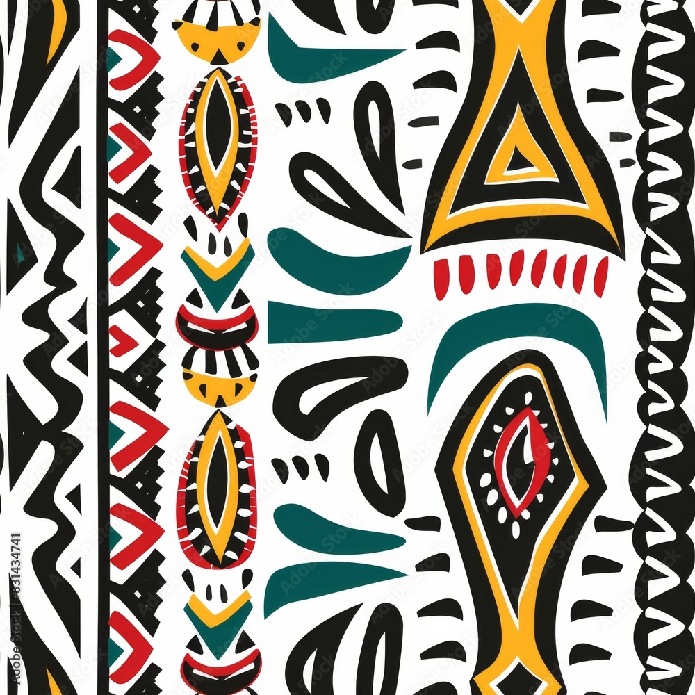 Obraz premium Seamless Pattern of Colorful Geometric Pattern with Traditional Tribe Motifs