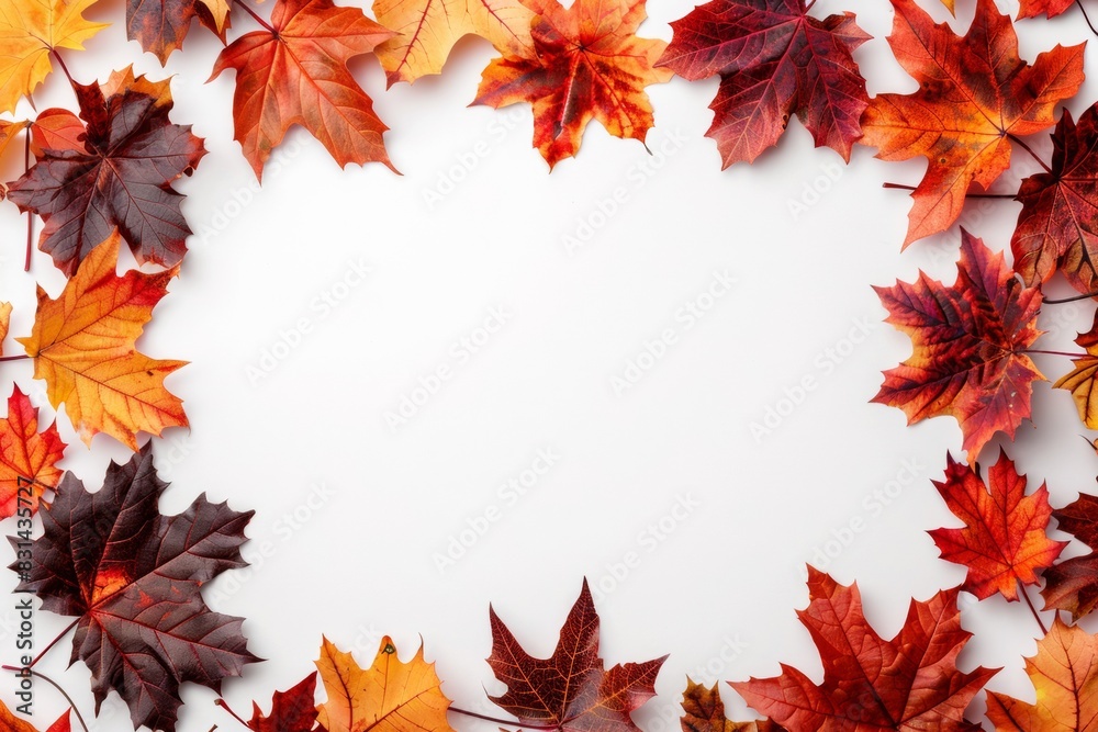 Fototapeta premium Dry leaves against a plain white background symbolizing autumn - fall - nature - seasonal decor