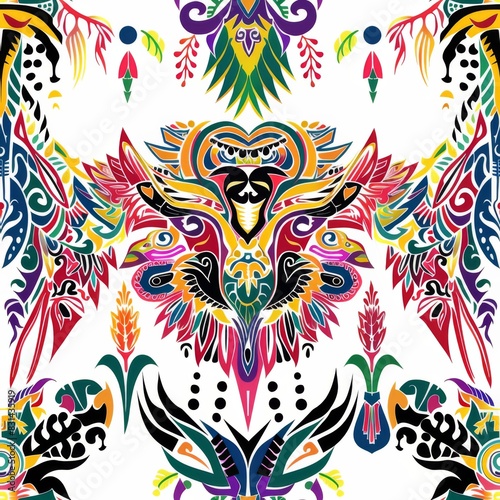 Seamless Pattern of Colorful Geometric Pattern with Traditional Tribe Motifs