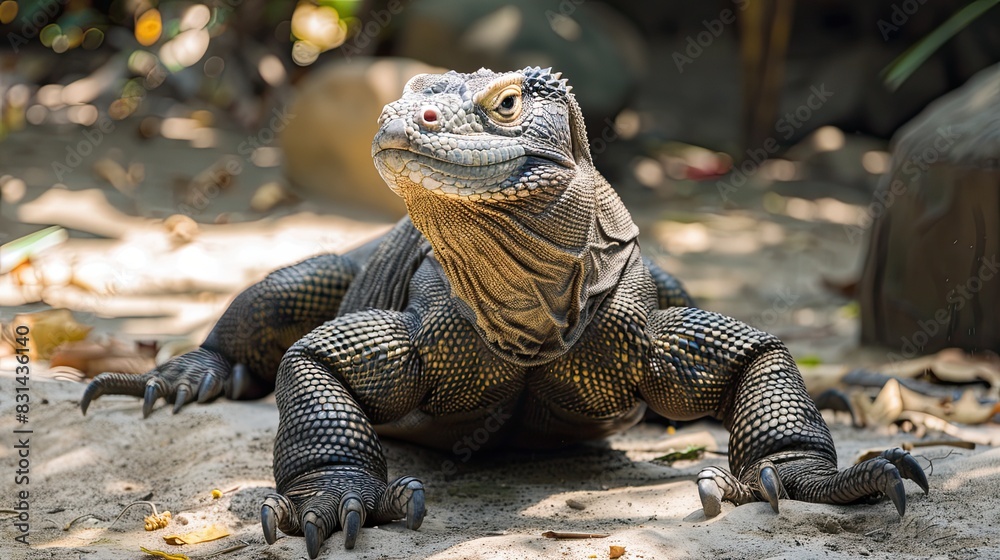 Portrait of a Komodo dragon, outdoors. Portrait of a Komodo dragon, outdoors.